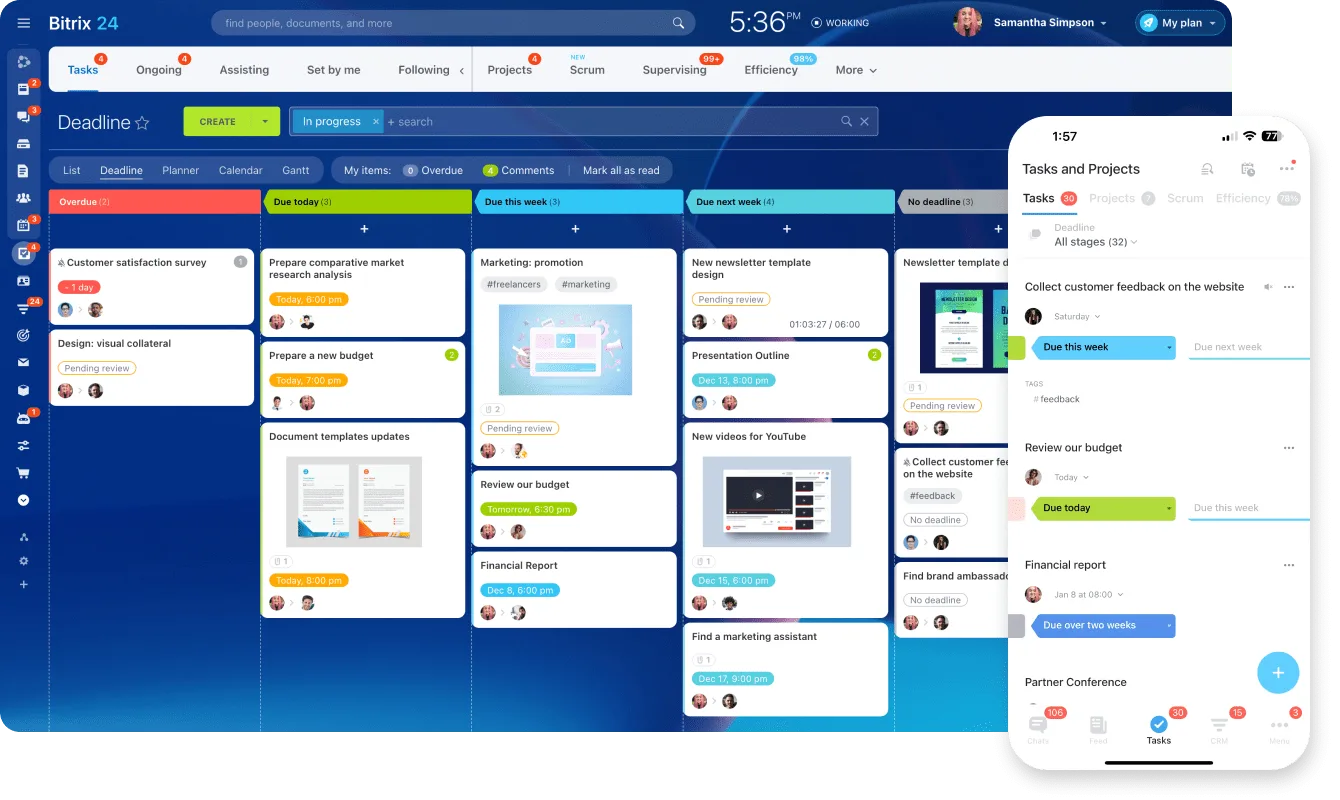 Bitrix24 task and project management interface